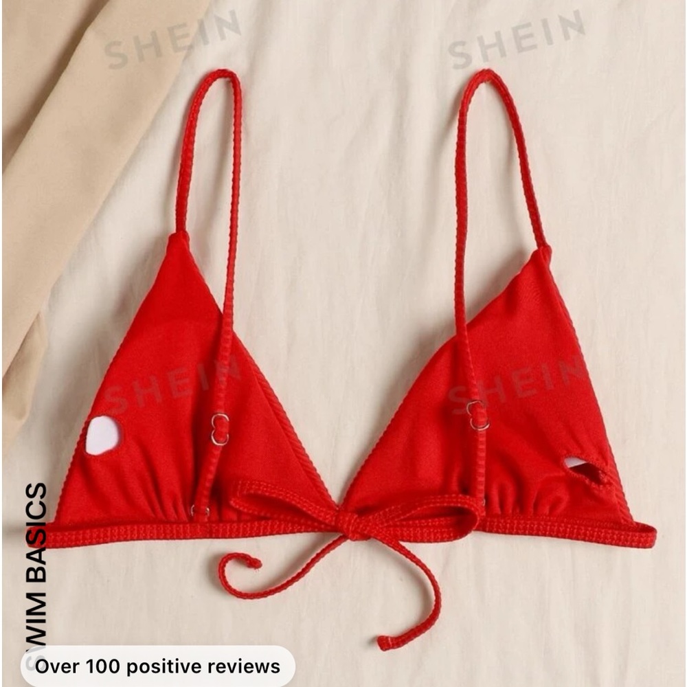 Red Rib Triangle Bikini Top - Picture 2 of 2